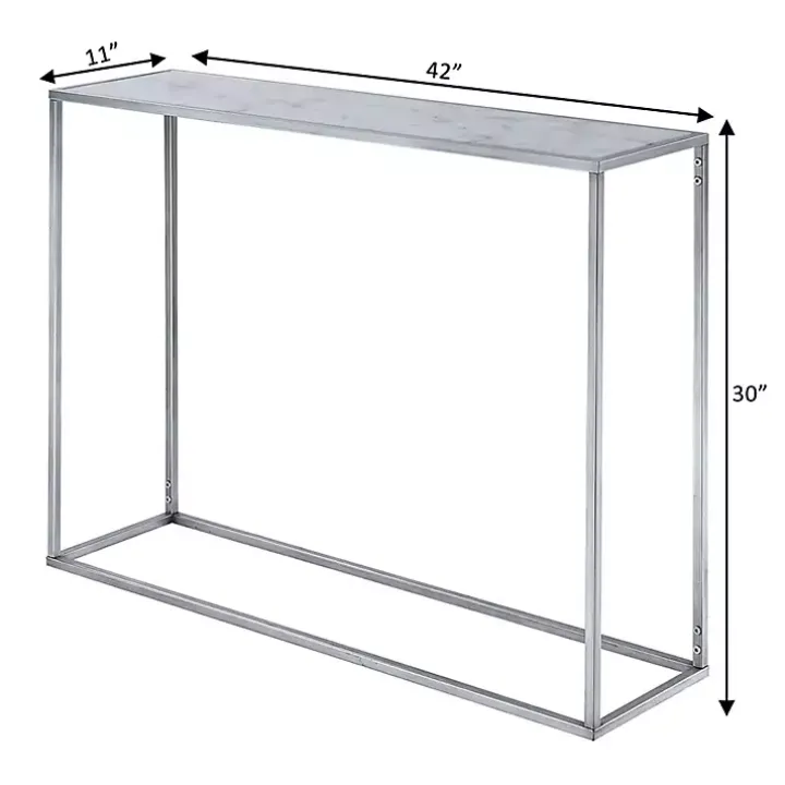 White Marble & Silver Metal Slim Console Table