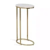 White Marble and Gold Oval C-Shape Accent Table