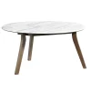 White Marble and Wood Round Coffee Table