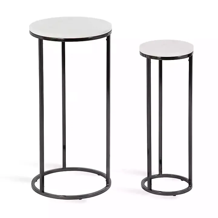 White Marble Black Nesting Accent Tables, Set of 2