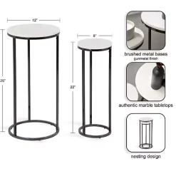 White Marble Black Nesting Accent Tables, Set of 2
