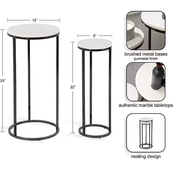White Marble Black Nesting Accent Tables, Set of 2