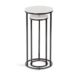 White Marble Black Nesting Accent Tables, Set of 2