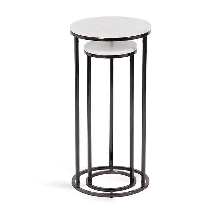 White Marble Black Nesting Accent Tables, Set of 2