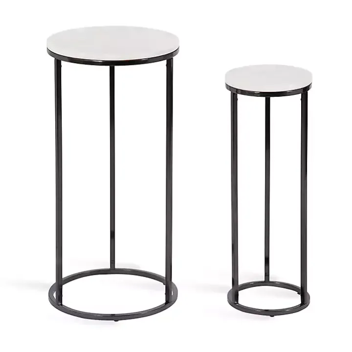 White Marble Black Nesting Accent Tables, Set of 2