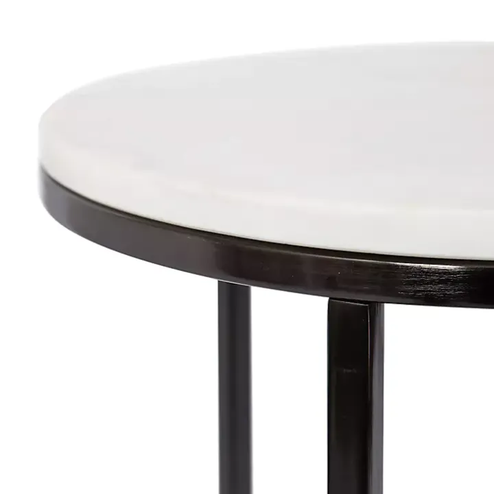 White Marble Black Nesting Accent Tables, Set of 2