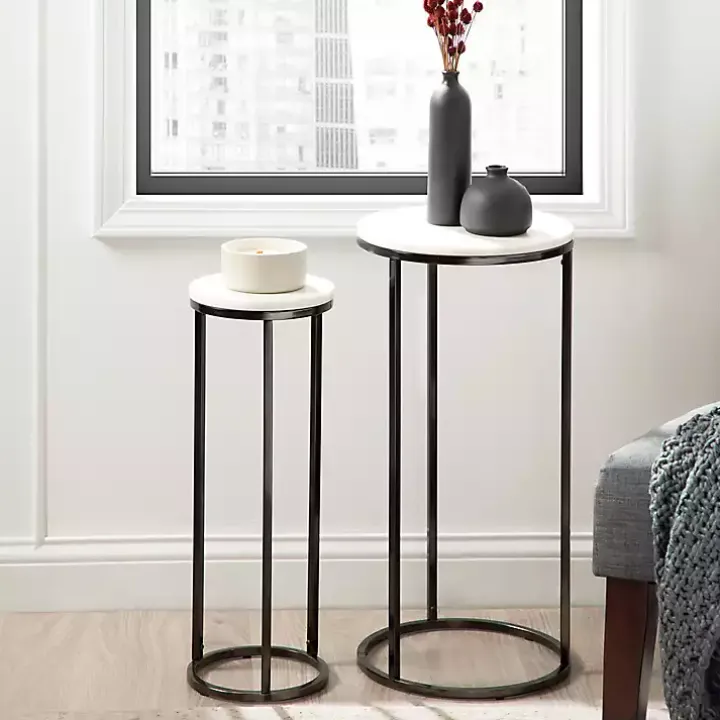White Marble Black Nesting Accent Tables, Set of 2