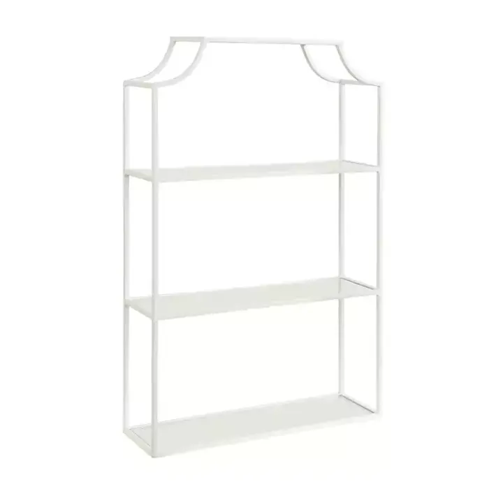 White Metal Scalloped 3-Tier Glass Wall Shelf