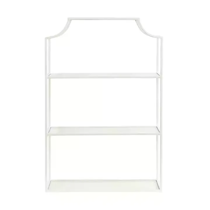White Metal Scalloped 3-Tier Glass Wall Shelf
