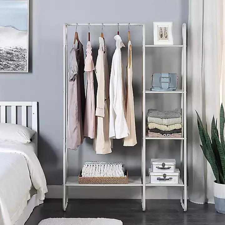 White Metal 4-Tier Shelf Clothing Rack