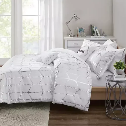 White Metallic 4-pc. Twin/Twin XL Comforter Set