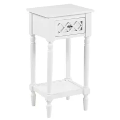 White Mirrored Drawer Square Accent Table