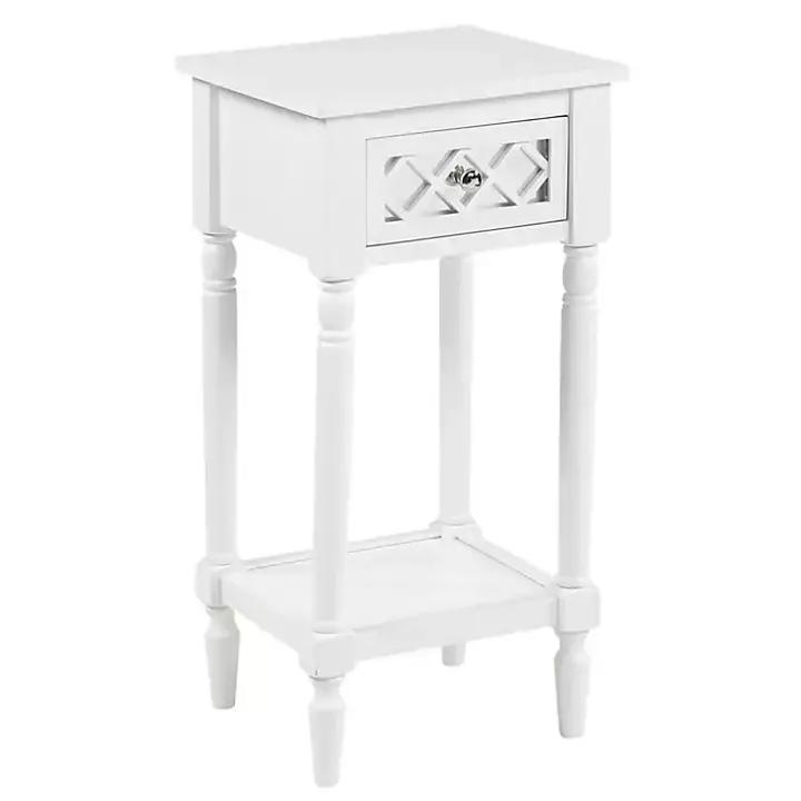 White Mirrored Drawer Square Accent Table