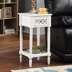 White Mirrored Drawer Square Accent Table