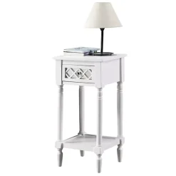 White Mirrored Drawer Square Accent Table
