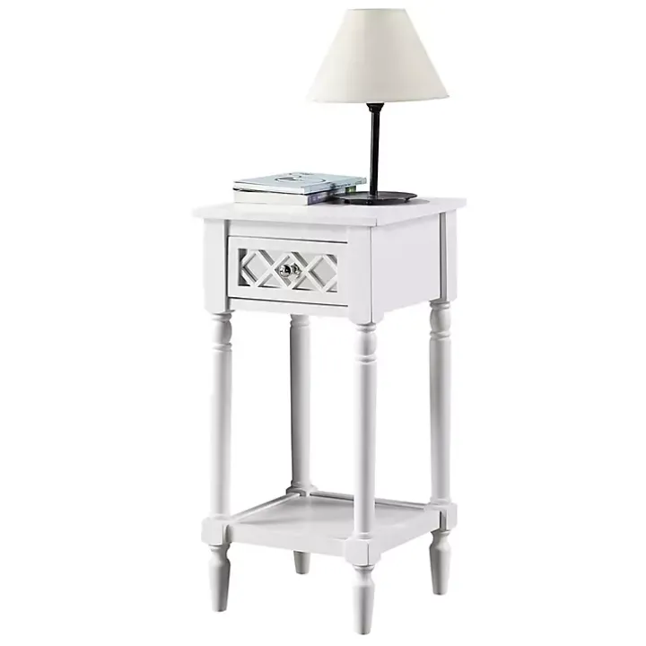 White Mirrored Drawer Square Accent Table
