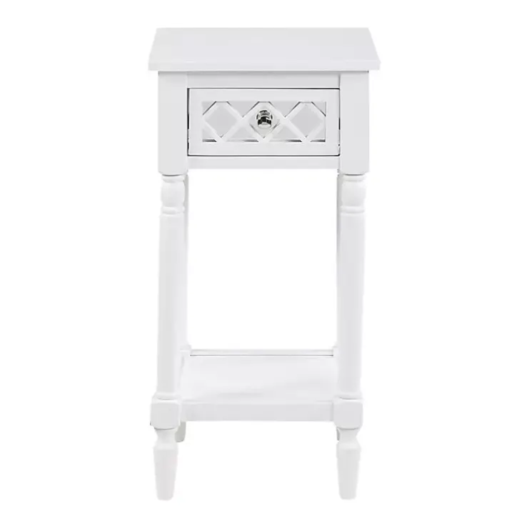 White Mirrored Drawer Square Accent Table