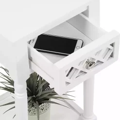 White Mirrored Drawer Square Accent Table