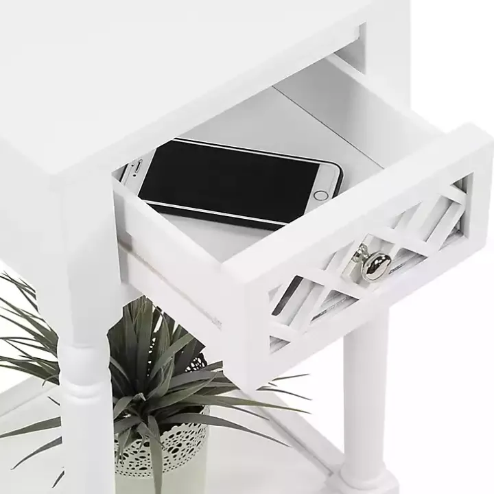 White Mirrored Drawer Square Accent Table