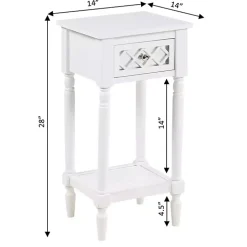 White Mirrored Drawer Square Accent Table