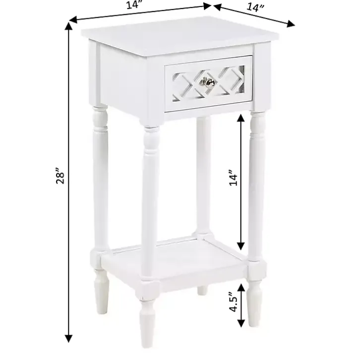 White Mirrored Drawer Square Accent Table