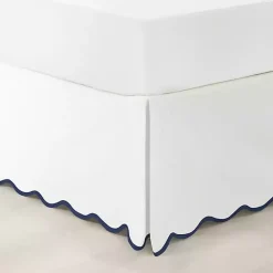 White Navy Scalloped Coastal King Bed Skirt