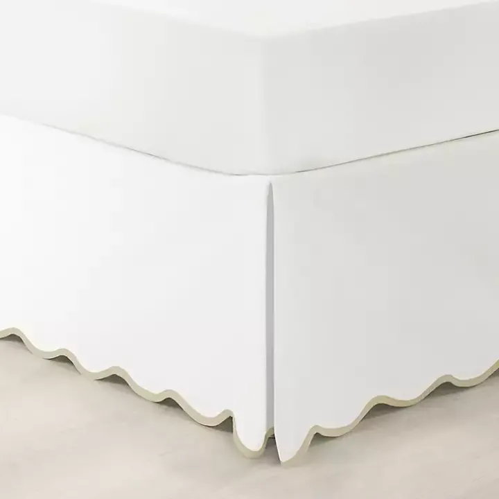 White Neutral Scalloped Coastal King Bed Skirt
