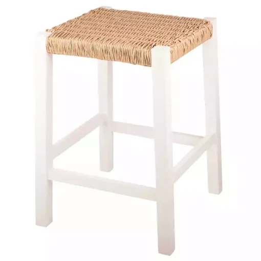 White Newport Wood and Rattan Counter Stool