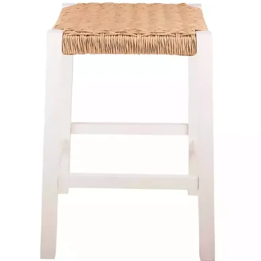 White Newport Wood and Rattan Counter Stool