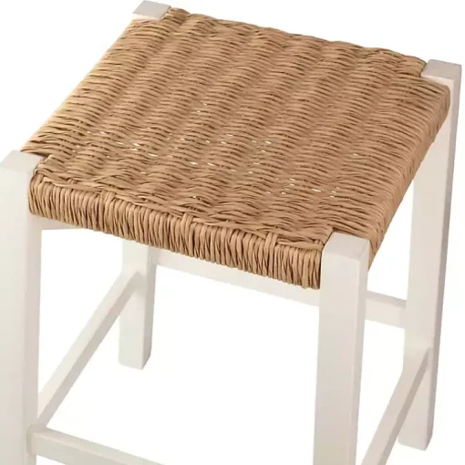 White Newport Wood and Rattan Counter Stool