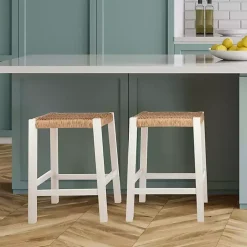 White Newport Wood and Rattan Counter Stool