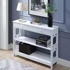 White Octagon 2-Shelf Console Table