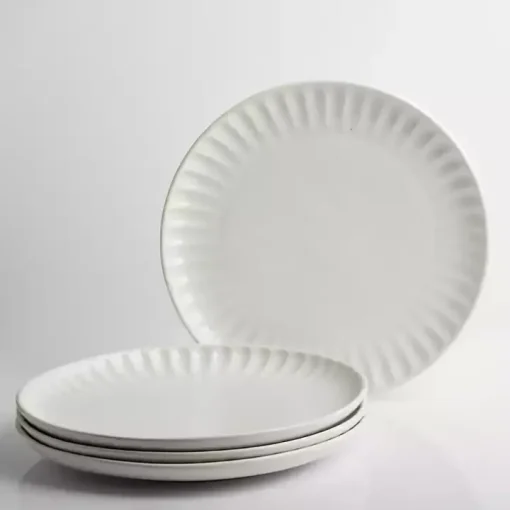 White Petals Ceramic Dinner Plates, Set of 4