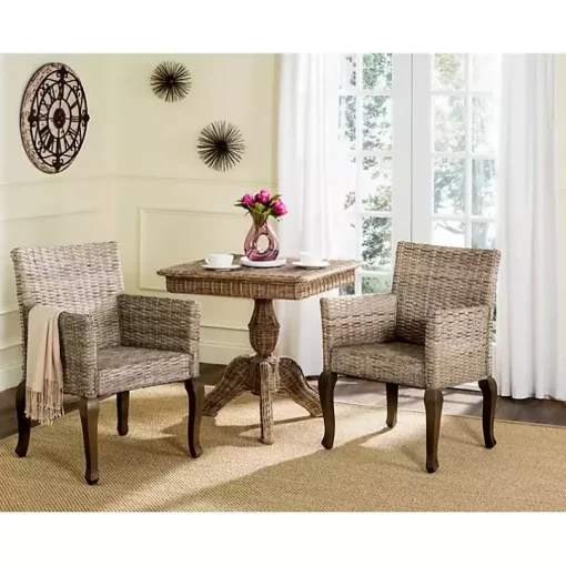 White Rattan Curved Legs Dining Chairs, Set of 2