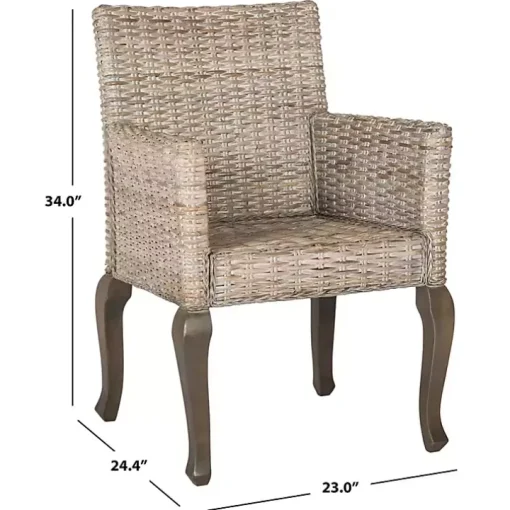 White Rattan Curved Legs Dining Chairs, Set of 2