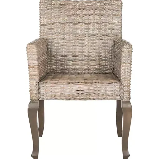White Rattan Curved Legs Dining Chairs, Set of 2
