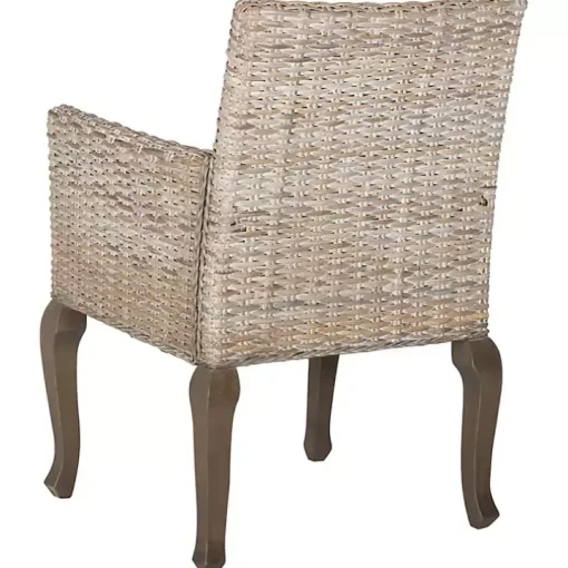 White Rattan Curved Legs Dining Chairs, Set of 2