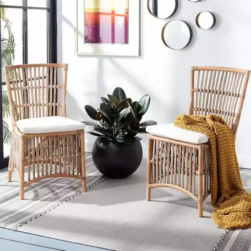 White Rattan Erika Dining Chairs, Set of 2