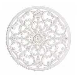White Round Medallion Wood Plaque