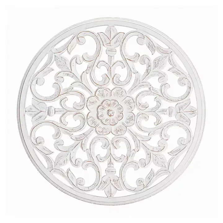White Round Medallion Wood Plaque