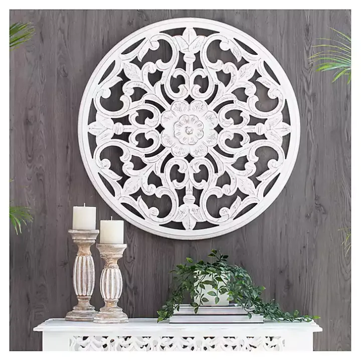 White Round Medallion Wood Plaque