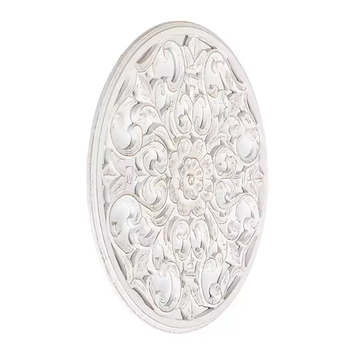 White Round Medallion Wood Plaque