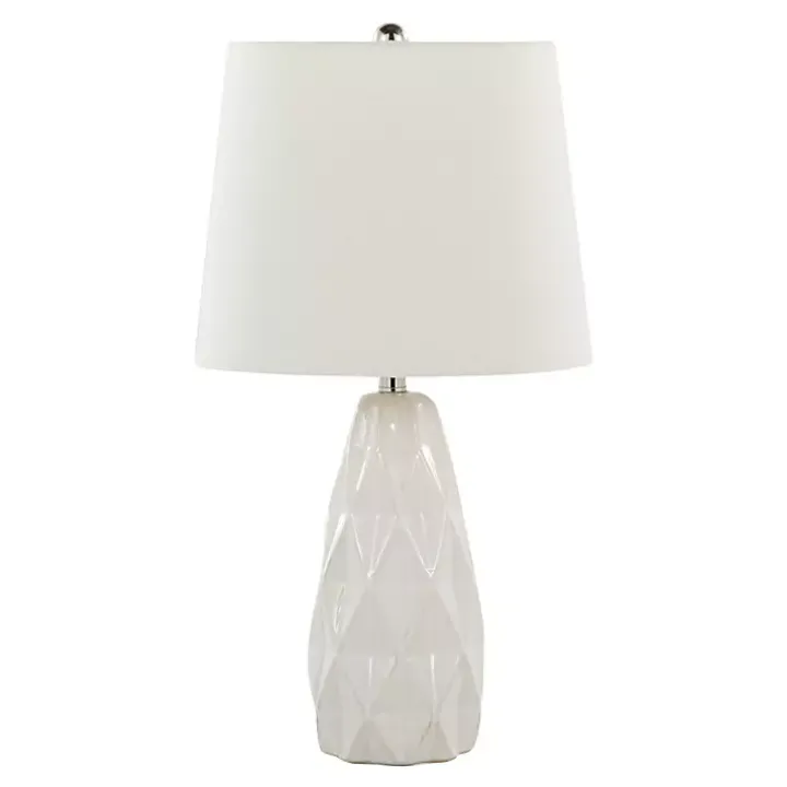 White Sculpted Diamond Table Lamps, Set of 2
