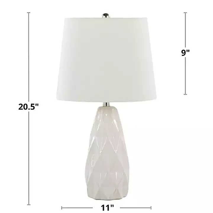 White Sculpted Diamond Table Lamps, Set of 2