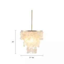 White Shell and Gold Metal Layered Chandelier