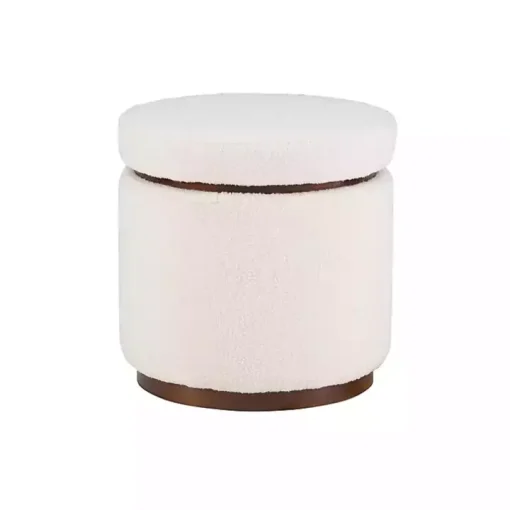 White Sherpa Upholstered Storage Ottoman