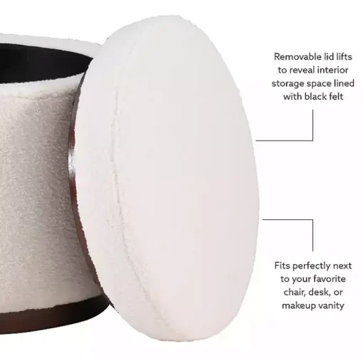 White Sherpa Upholstered Storage Ottoman