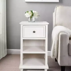 White Slim Wooden 2-Shelf Side Table