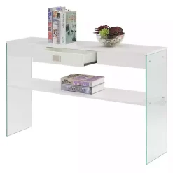 White Soho Glass Console Table with Shelf