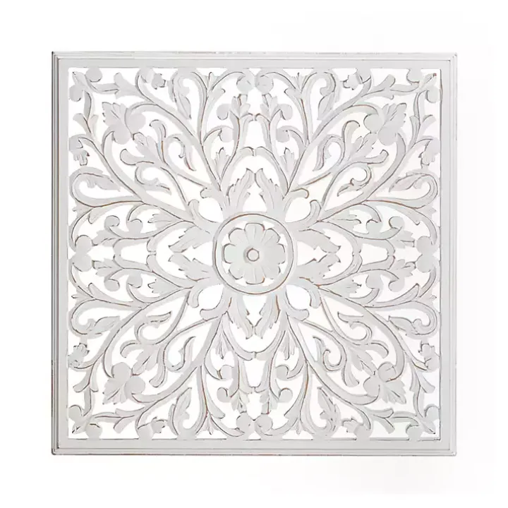 White Sqaure Medallion Wood Plaque